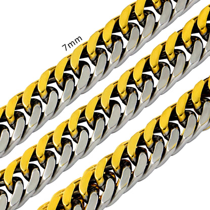 LUXUSTEEL 7MM Punk Stainless Steel Cuban Curb Link Chain For Women Men Gold Color Necklace Hip Hop Miami Male Jewelry Wholesale