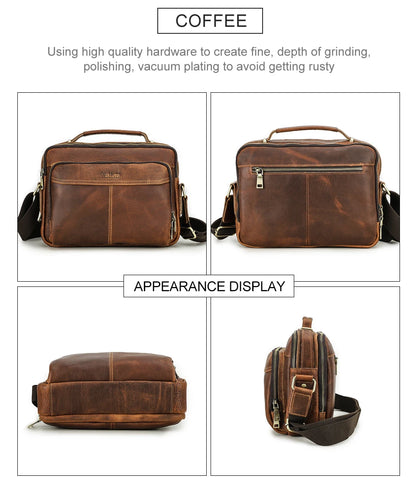 CONTACT'S Crazy Horse Leather Men Messenger Bag Vintage Man Crossbody Bag Handbags Large Capacity Male Shoulder Bags Bolsos