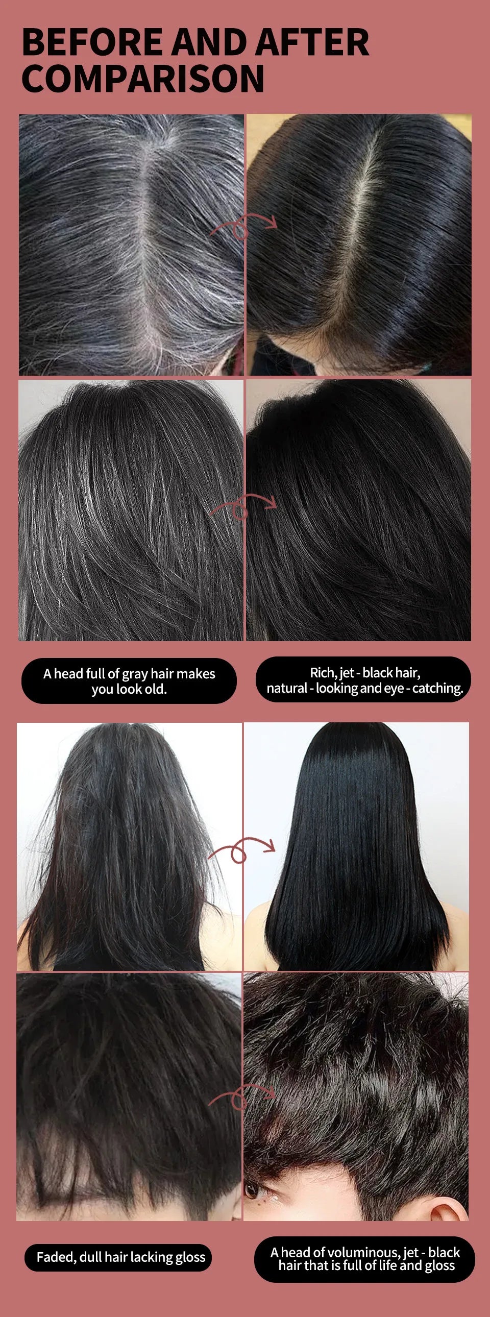500ml Black Dyed Shampoo Instant Dye Covers Natural Gray Hair Shampoo Black Hair Dye Herbal Ginseng Ginger White Hair Dyed Black