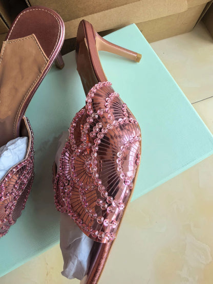 2026 New Gold Pineapple Sexy Rhinestone Fine High Heel Sandals Women's Outdoor Wear Glamorous Lady Executive Plus Size Slippers