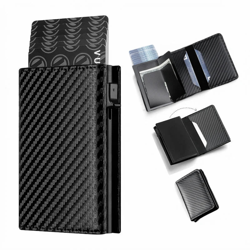Men and women  Minimalist RFID Blocking Wallet-Automatic Pop-up Metal Credit Card Holder,Zipper Coin Purse Business Card Wallet