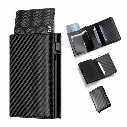 Men and women  Minimalist RFID Blocking Wallet-Automatic Pop-up Metal Credit Card Holder,Zipper Coin Purse Business Card Wallet