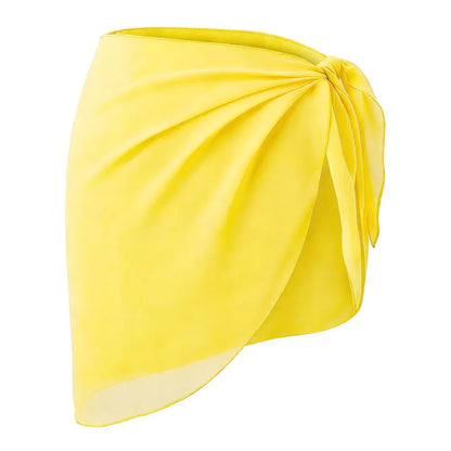 Summer Women Short Solid Sarong Swimsuit Coverups Beach Bikini Wrap Sheer Short Skirt Chiffon Skirt Scarf Swimwear Cover-ups