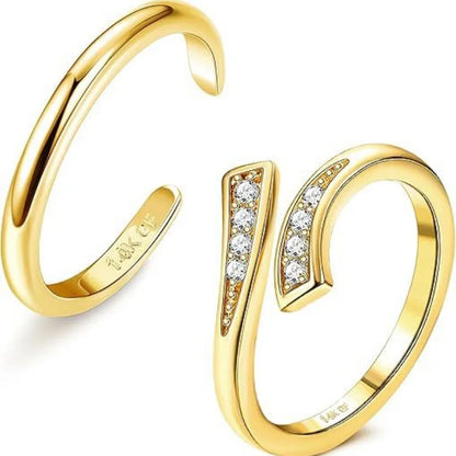14K Gold-Plated Adjustable Zircon Foot Ring Two-Piece Set for Women During Summer Beach Vacation Toe Ring Jewelry Accessories