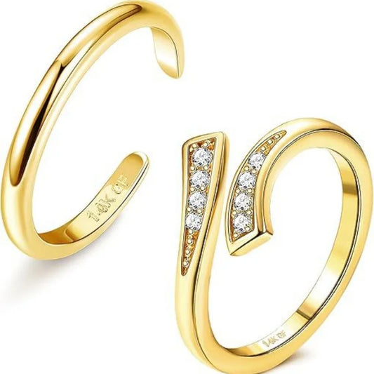 14K Gold-Plated Adjustable Zircon Foot Ring Two-Piece Set for Women During Summer Beach Vacation Toe Ring Jewelry Accessories