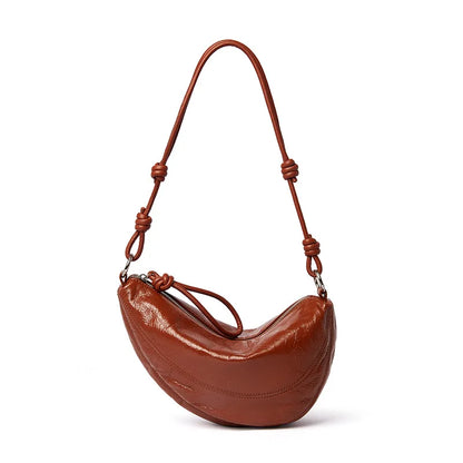 Fashionable Genuine Leather Saddle Bag, Top-grain Cowhide Dumpling Bag, High-end and Versatile Single-shoulder Crossbody Bag