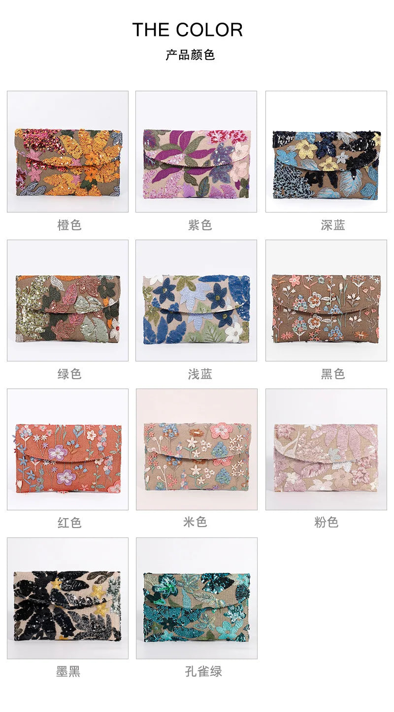 Cross-border High-end Envelope Bag, Sequined Embroidery Straw-woven Niche Women's Clutch Bag, Summer New Woven Women's Clutches