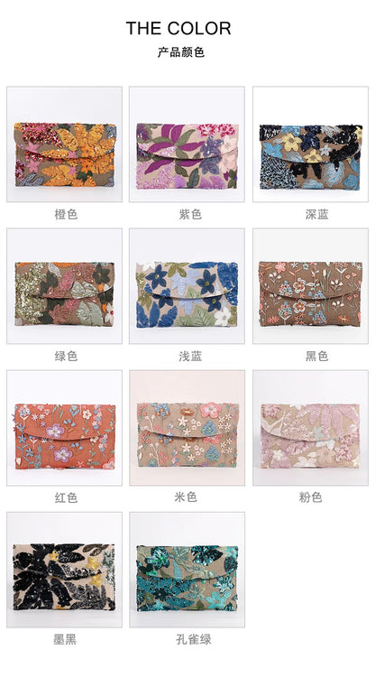Cross-border High-end Envelope Bag, Sequined Embroidery Straw-woven Niche Women's Clutch Bag, Summer New Woven Women's Clutches