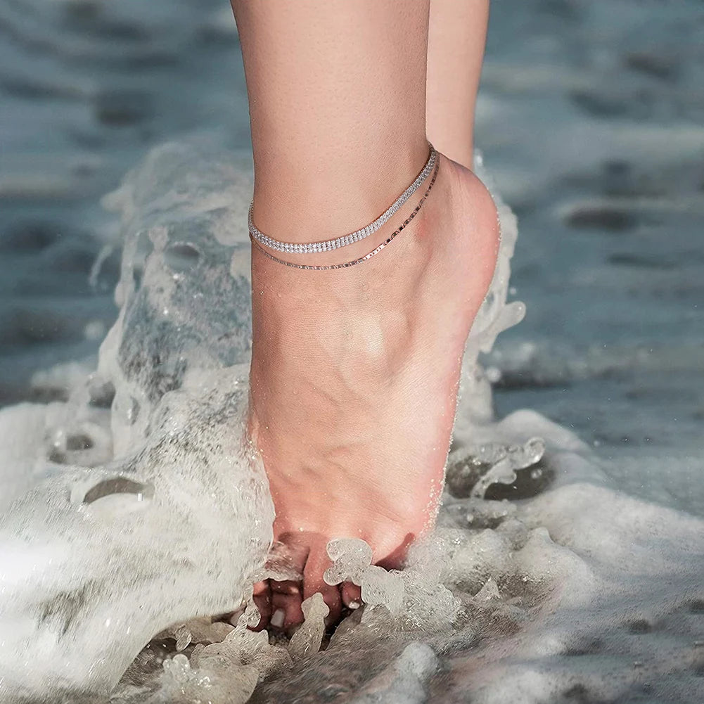 Rinntin Italian Sparkle Mirror Link Chain Anklet Women's 925 Silver Summer Foot Chain Bracelet Fashion Ankle Straps Jewelry SA29