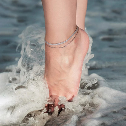 Rinntin Italian Sparkle Mirror Link Chain Anklet Women's 925 Silver Summer Foot Chain Bracelet Fashion Ankle Straps Jewelry SA29