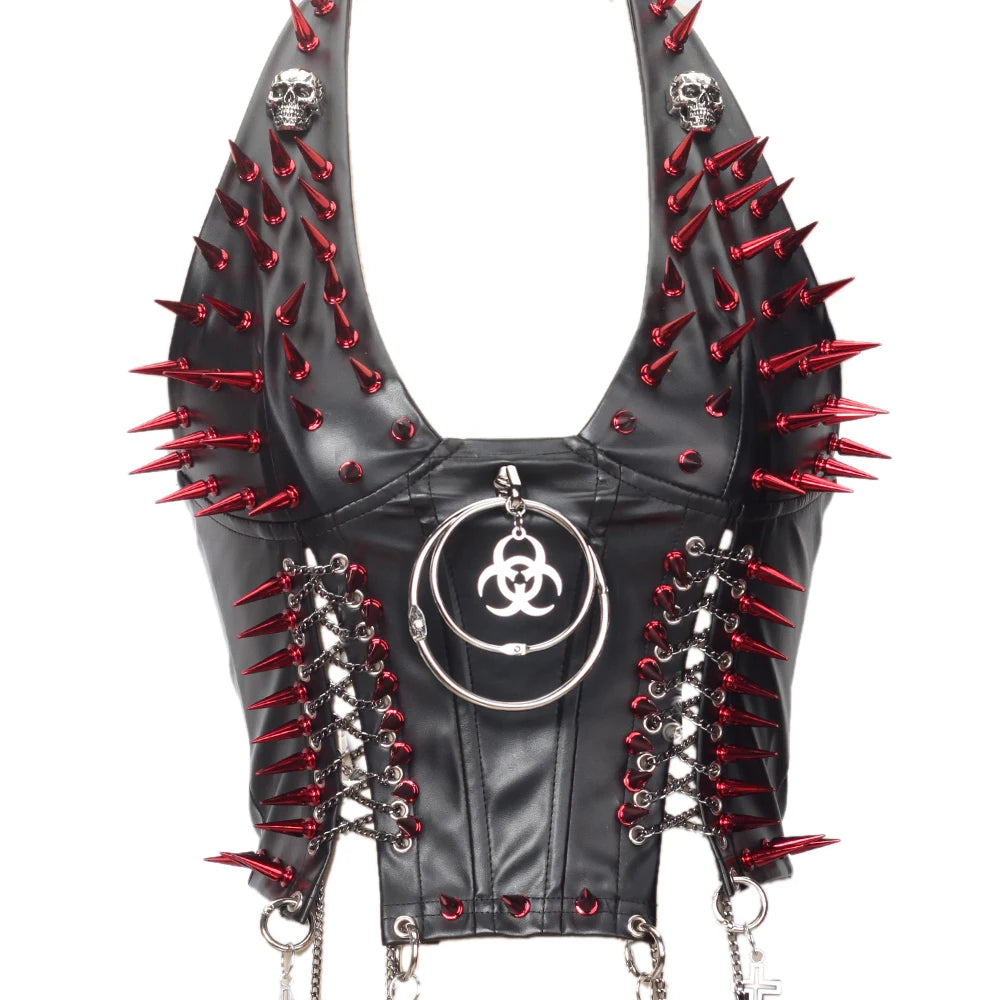 Goth Top Y2K Clothes Women's Tanks Emo Clothing Gothic Boho Tops with Spikes Punk Rock Teens Festival Spiked Bra Grunge T shirt