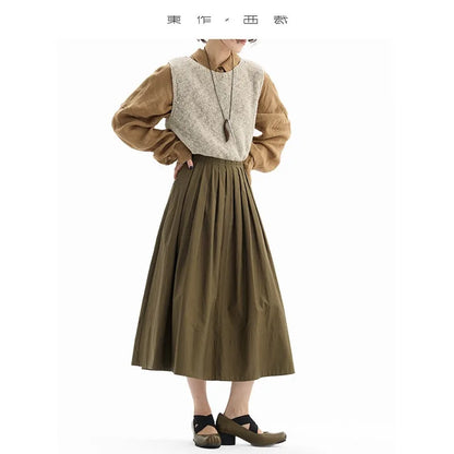 Hepburn-Style Mini Skirt~Pleated Skirt for Petite Figures, Gray-Purple 100% Cotton Umbrella Skirt, Gray A-Line Skirt, New Style for Women