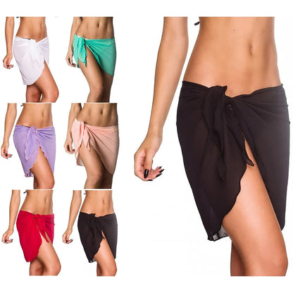 Women Short Sarong Skirt Chiffon Beach Coverup Scarf Wrap For Swimsuit Cover Short Beach Wear