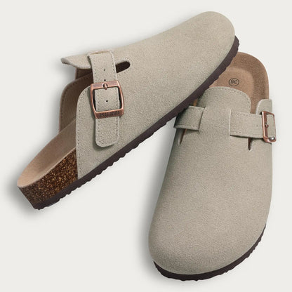 Goosecret Genuine Cow Suede Clogs for Women Men Clogs Soft Cork Footbed Mules Leisure House Shoes with Arch Support Beach Slides