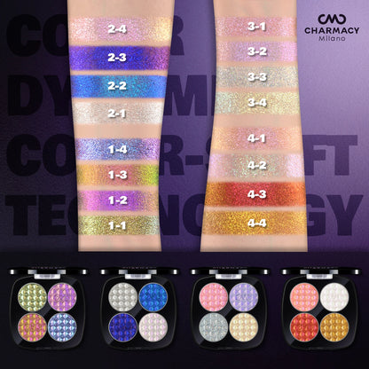 CHARMACY 4 Colors Duochrome Eyeshadow Palette Vegan Shimmer Multichrome Long-lasting Eye Shadow Cosmetic Makeup for Women