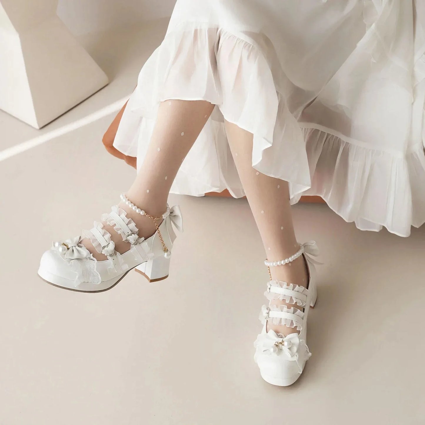 Cross Strap Women High Heels Mary Jane Pumps Party Wedding Cosplay White Pink Black Strawberry Bow Princess 2025 Lolita Shoes