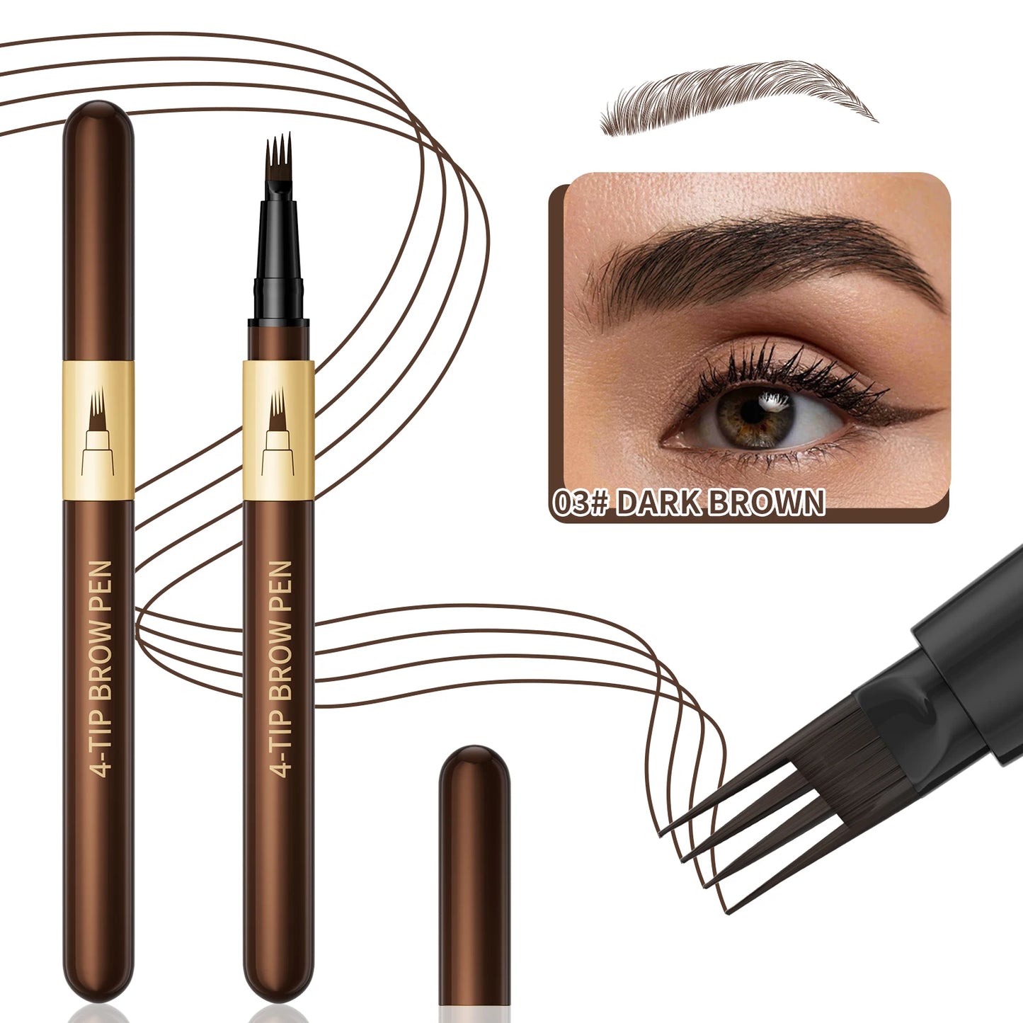 Four-pronged eyebrow pencil, four-end, long-lasting, non-smudged, water-resistant, anti-smudged eyebrow pencil