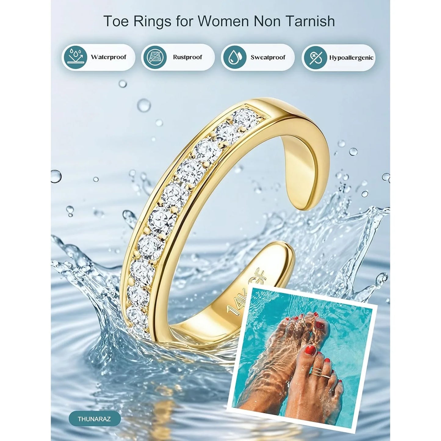 Bobisty 14K Gold Plated Toe Rings for Women Adjustable Toe Ring Non Tarnish Open Band Toe Rings CZ Bow Summer Beach Foot Jewelry