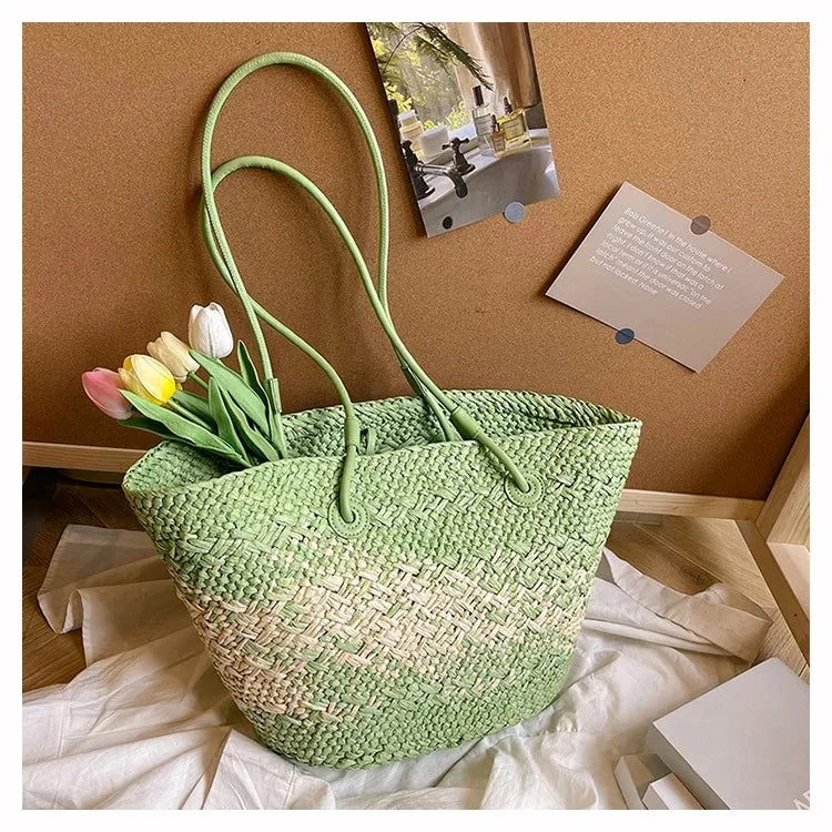 Casual Large Capacity Tote Designer Wicker Woven Women Handbags Summer Beach Bali Straw Bag Lady Travel Big Basket Purse
