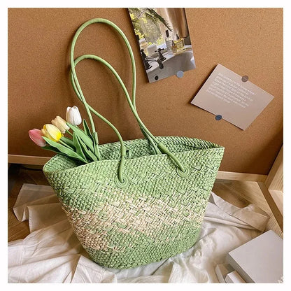 Casual Large Capacity Tote Designer Wicker Woven Women Handbags Summer Beach Bali Straw Bag Lady Travel Big Basket Purse