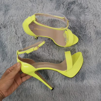 Women Sandals Sexy Open Toes 14cm Supper Flash High Heels Patent Leather Nighclub Platform Party Red Wedding Shoes Plus Size 44