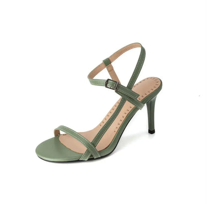 Peep Toe Ankle Strap Heeled Sandals for Women Open Toe Thin Heel Shoes Green Nude Red Silver White Black Plus Size 33-54 H1689