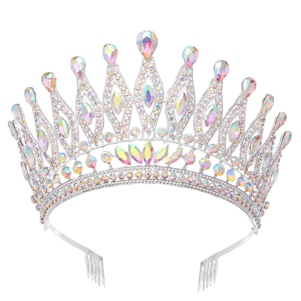 KMVEXO Baroque Queen Large Crystal AB Crowns For Bridal Women Girls Wedding Tiaras Diadem Comb Princess Party Hair Dress Jewelry
