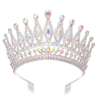KMVEXO Baroque Queen Large Crystal AB Crowns For Bridal Women Girls Wedding Tiaras Diadem Comb Princess Party Hair Dress Jewelry