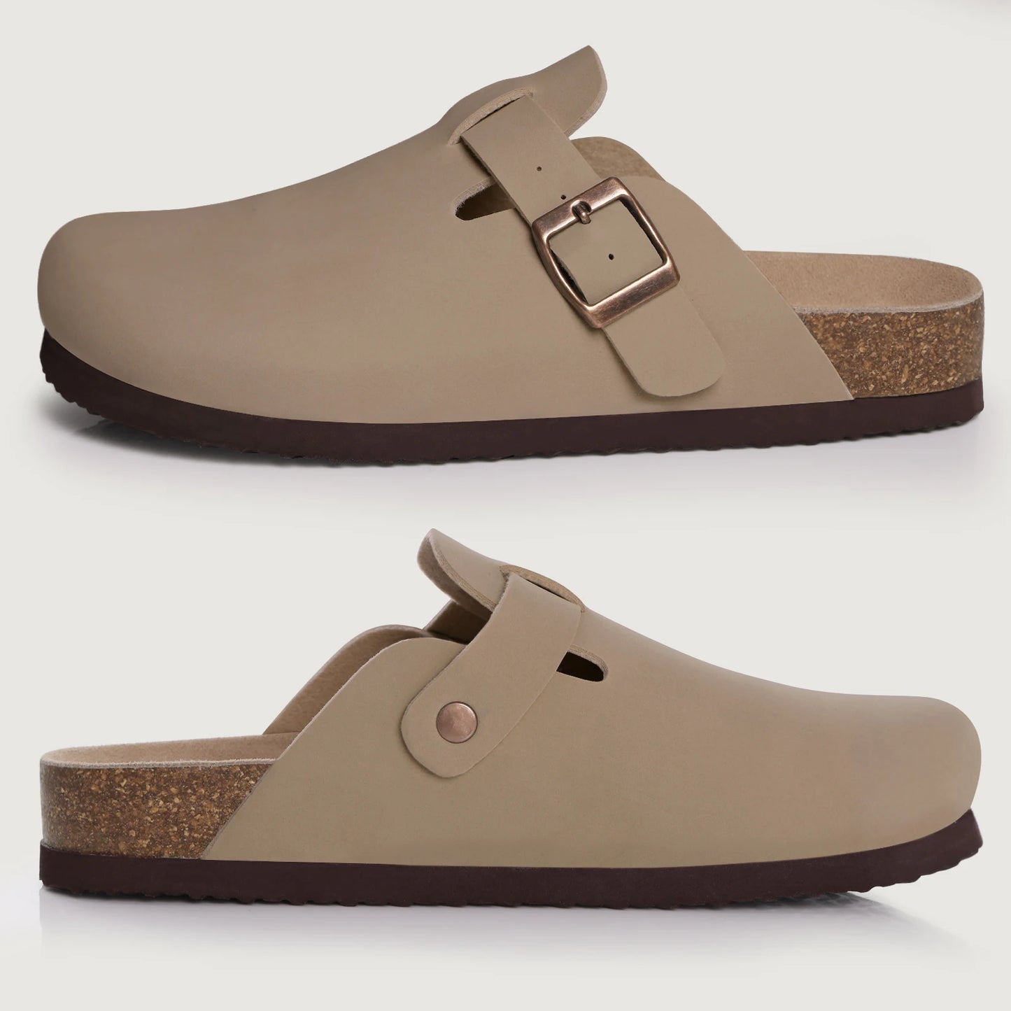 Goosecret Genuine Cow Suede Clogs for Women Men Clogs Soft Cork Footbed Mules Leisure House Shoes with Arch Support Beach Slides