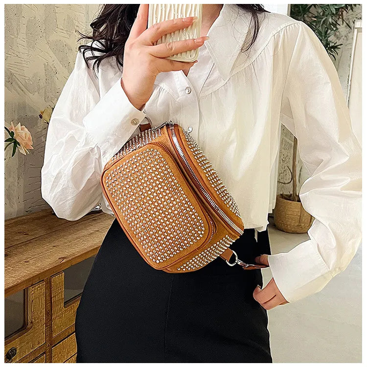 Fashion Shiny Women crossbody bags PU leather Wide strap Female Shoulder bags Ladies Waist Pack and Purses Saddle Chest Bags