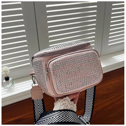 Fashion Shiny Women crossbody bags PU leather Wide strap Female Shoulder bags Ladies Waist Pack and Purses Saddle Chest Bags