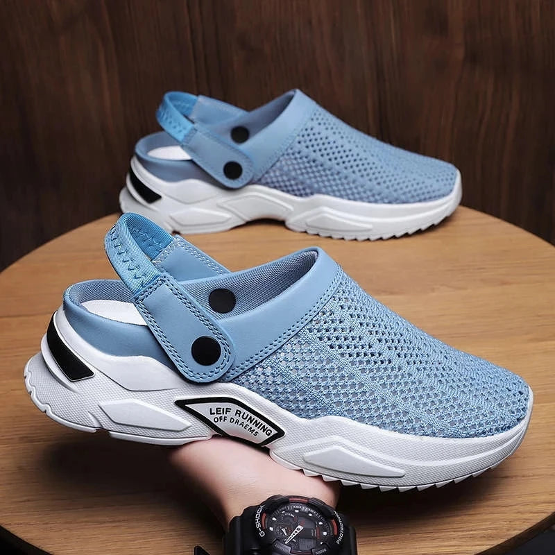 2025 Men Summer Sandal Mesh Mules Breathable Padded Beach Flip Flops Shoes Solid Flat Bath Slippers Outside Men Slippers Zapatos