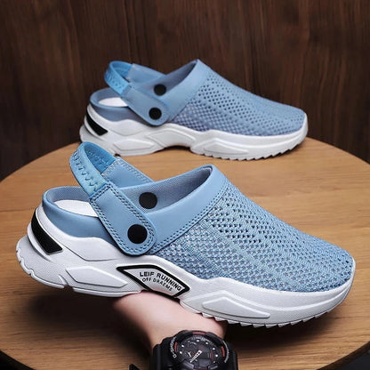 2025 Men Summer Sandal Mesh Mules Breathable Padded Beach Flip Flops Shoes Solid Flat Bath Slippers Outside Men Slippers Zapatos
