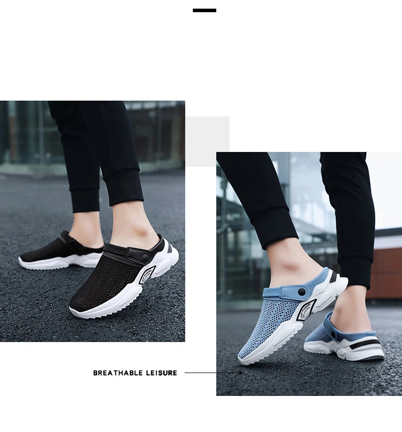 2025 Men Summer Sandal Mesh Mules Breathable Padded Beach Flip Flops Shoes Solid Flat Bath Slippers Outside Men Slippers Zapatos