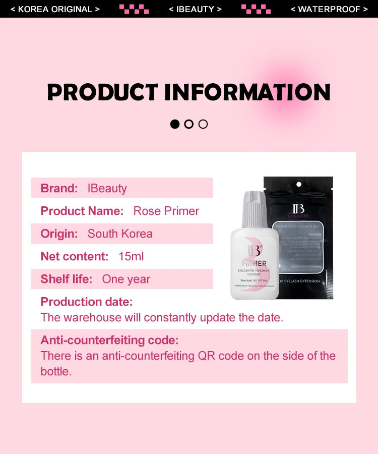 1 Bottle IBeauty Rose Primer Eyelash Extension Booster Long Lasting Korea Shop Adhesive Supplies Makeup Glue Stronger Tools