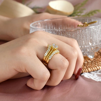 Newshe 14k Yellow Gold Plated Bridal Ring Set for Women 2Ct Round Cut AAAAA Zircon Wedding Engagement Anniversary Band BR1167_Y