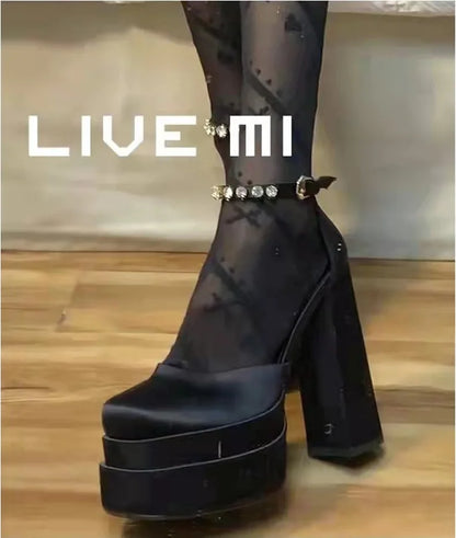 New Fashion Women Pumps Retro Mary Janes Chunky Heels Sandals Spring Platform Dress Party Wedding Basic Shoes Woman Big Size