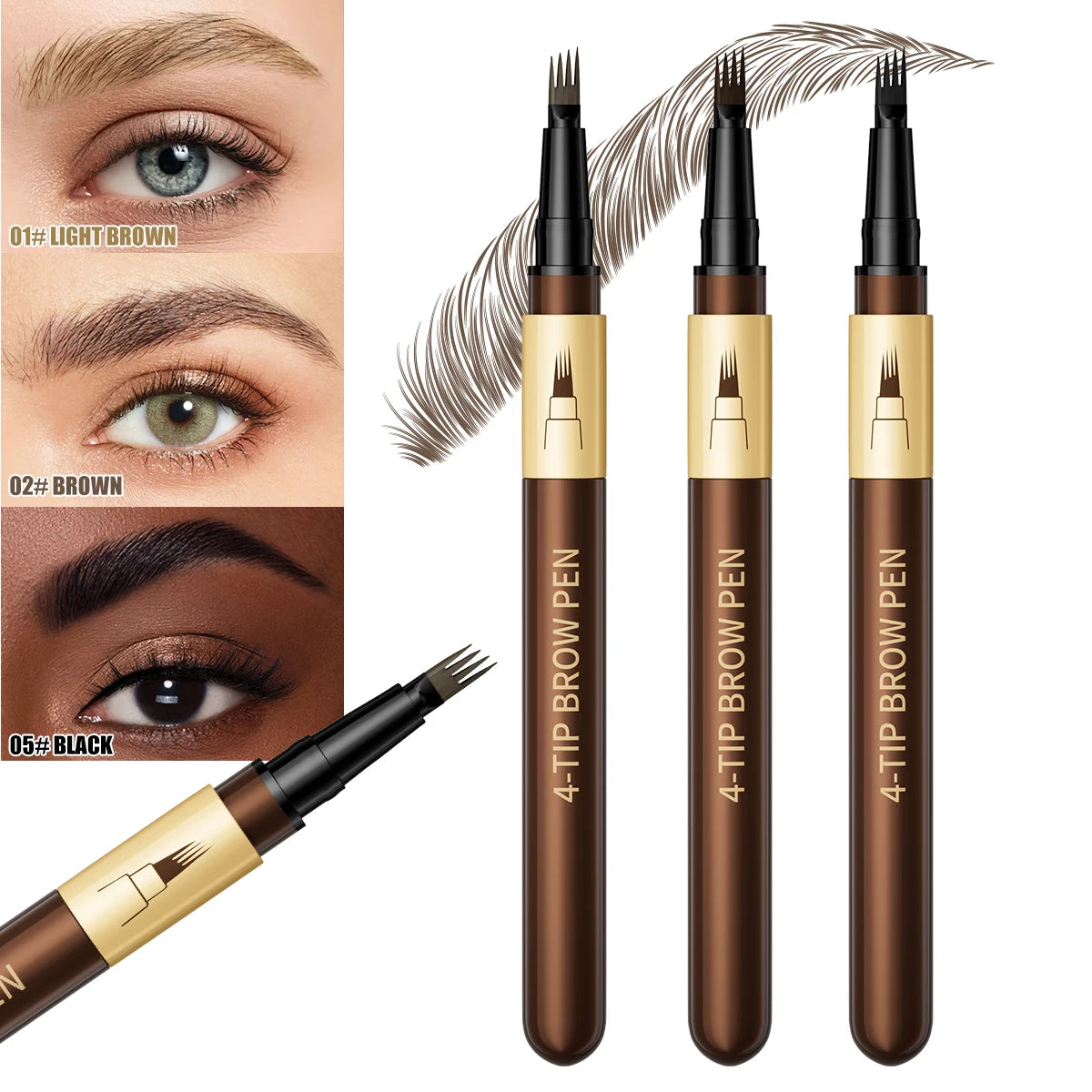 Four-pronged eyebrow pencil, four-end, long-lasting, non-smudged, water-resistant, anti-smudged eyebrow pencil