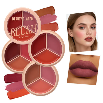 3-color blush palette-cream 2-in-1 multifunctional facial lip makeup, berry, pink, red waterproof