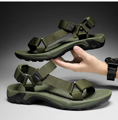 High Quality Summer Open Shoes Men Outdoor Adjustable Sandals Beach Gladiator Rome Breathable Green Pure Black Big Size 47 48