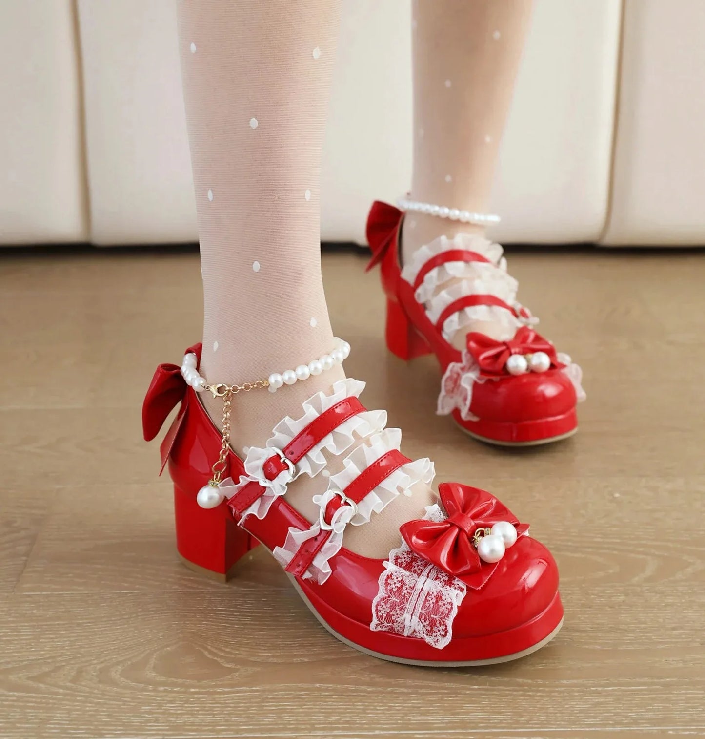 Cross Strap Women High Heels Mary Jane Pumps Party Wedding Cosplay White Pink Black Strawberry Bow Princess 2025 Lolita Shoes