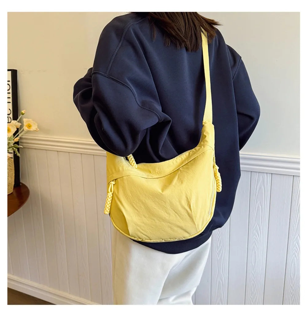 Casual Canvas Crossbody Bags Korean Simplified Large Capacity Sports Hobos Bag Solid Color Lightweight Dumpling Bag Women