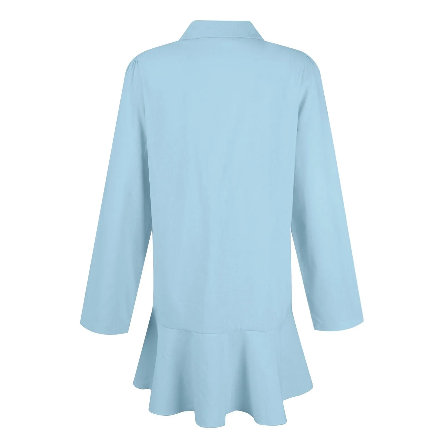 Women Loose Dresses Fashion Casual Half Open Shirt Hem Ruffle Classic Solid Dresses Daily Commute Date Simple Long Sleeve Dress