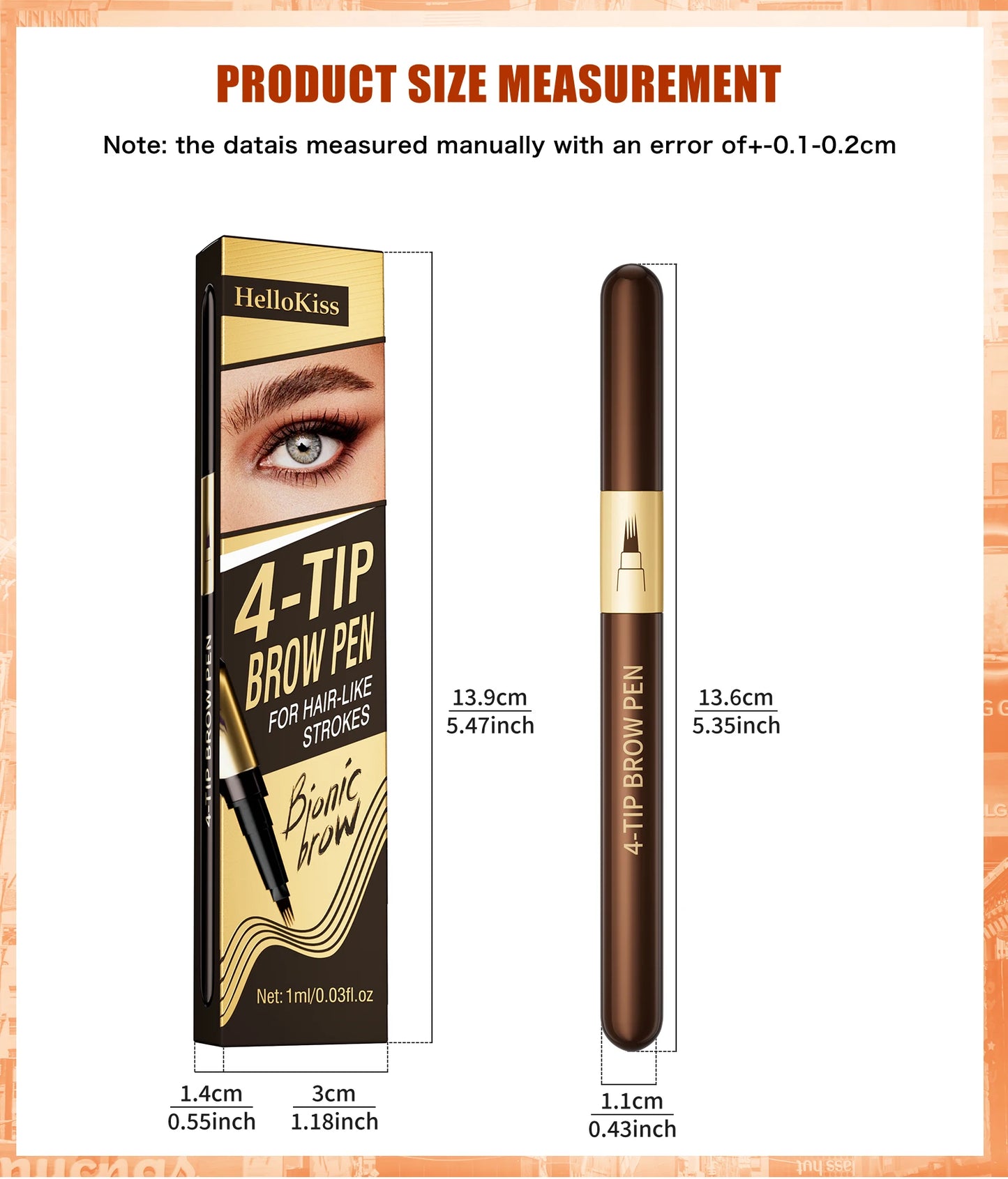 Four-pronged eyebrow pencil, four-end, long-lasting, non-smudged, water-resistant, anti-smudged eyebrow pencil