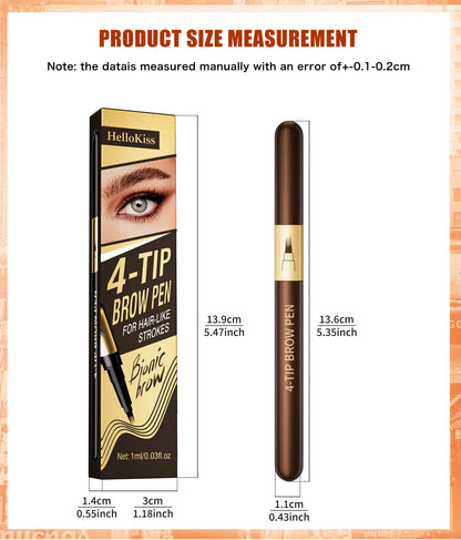 Four-pronged eyebrow pencil, four-end, long-lasting, non-smudged, water-resistant, anti-smudged eyebrow pencil