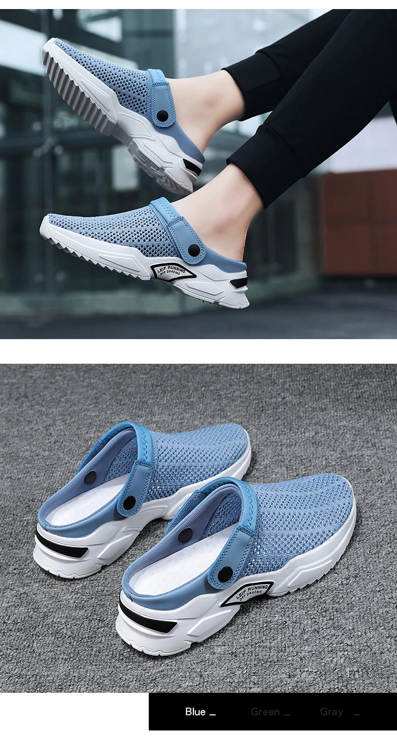 2025 Men Summer Sandal Mesh Mules Breathable Padded Beach Flip Flops Shoes Solid Flat Bath Slippers Outside Men Slippers Zapatos