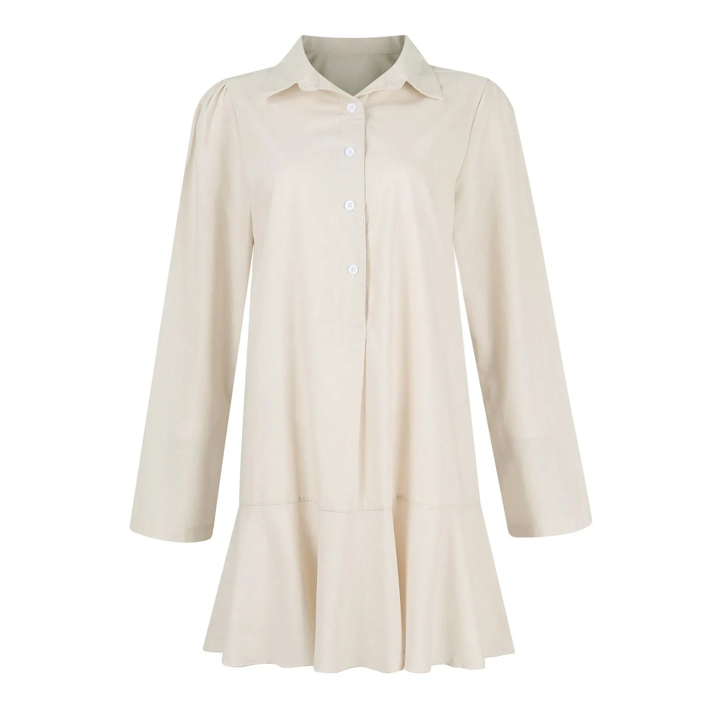 Women Loose Dresses Fashion Casual Half Open Shirt Hem Ruffle Classic Solid Dresses Daily Commute Date Simple Long Sleeve Dress