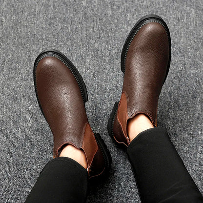 Winter Genuine Leather Ankle Chelsea Boots Men Boot Botines Hombre Black Brown