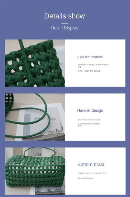 Plastic Hollow Weave Bag Countryside Style Large Capacity Beach Tote Bag Bohemian Style Bucket Bag Woman PVC Handbag Girls