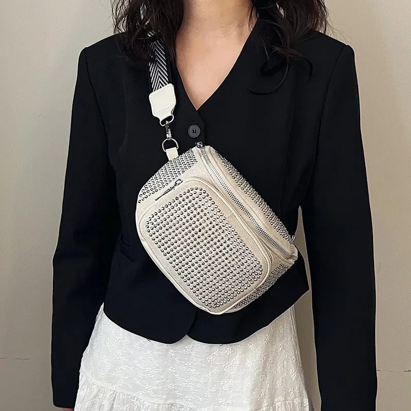 Fashion Shiny Women crossbody bags PU leather Wide strap Female Shoulder bags Ladies Waist Pack and Purses Saddle Chest Bags